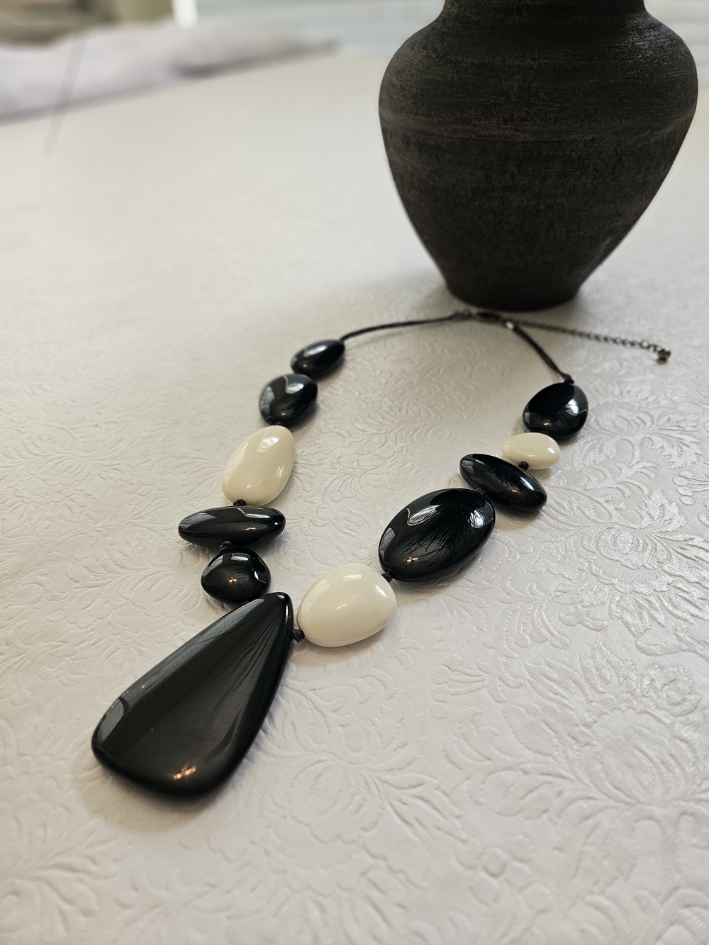 Black and Cream Statement Beaded Necklace